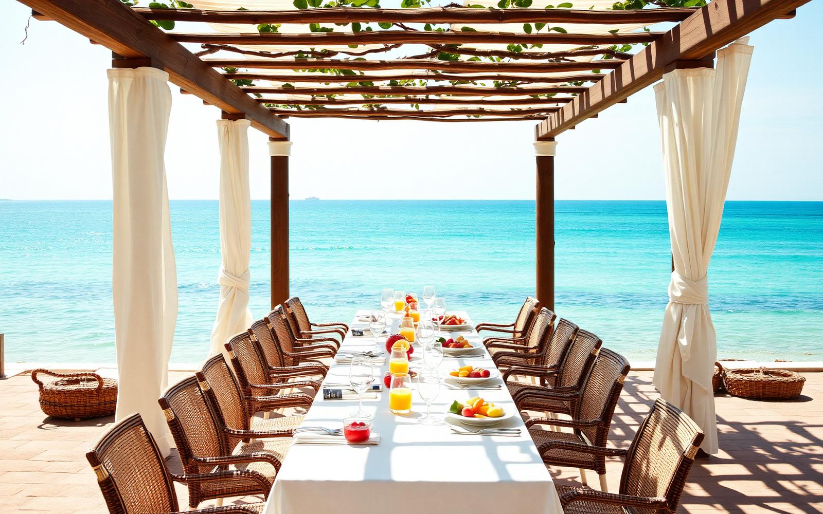 Summer dinner table set at golden hour