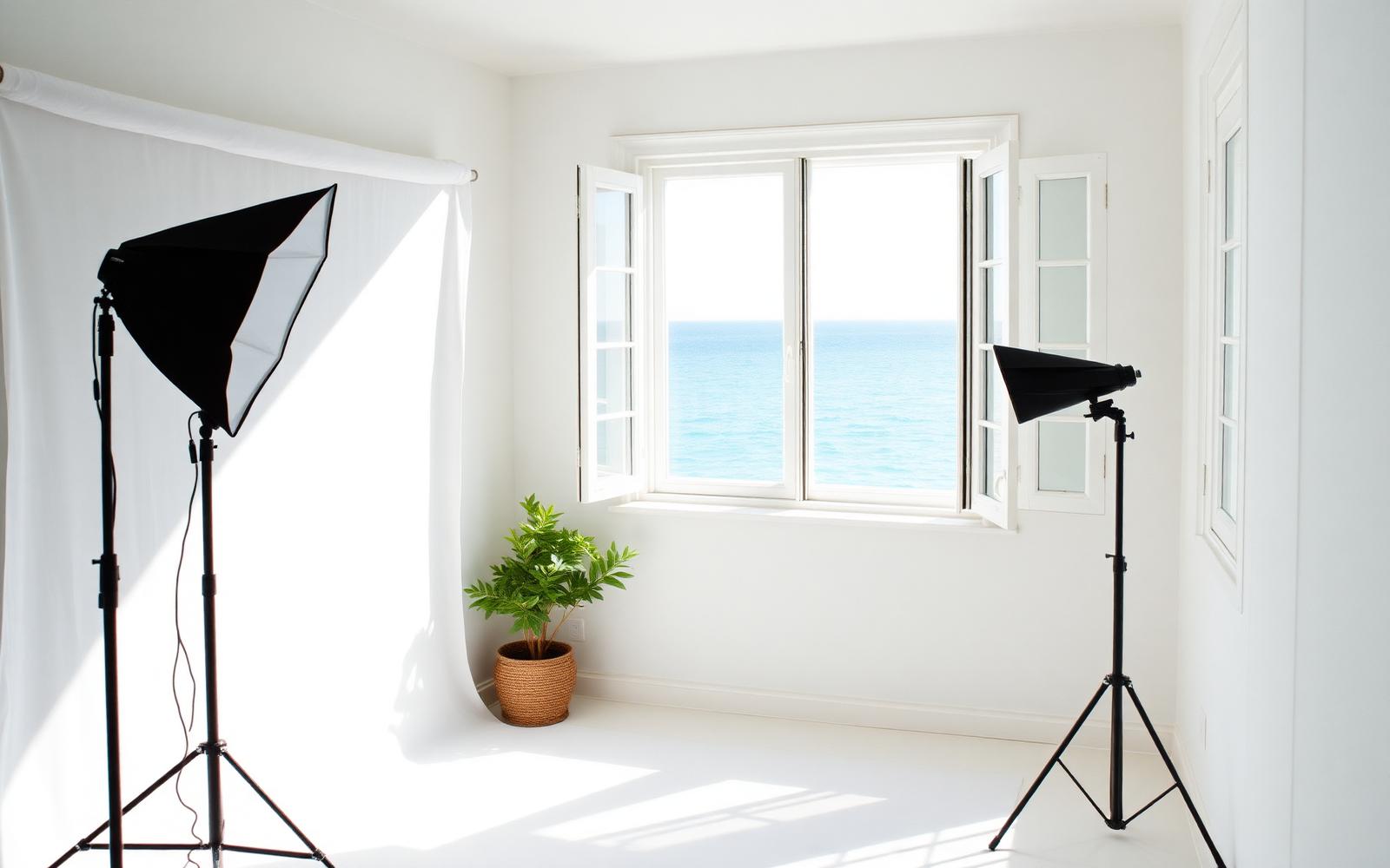 Daylight studio setup with camera and lighting